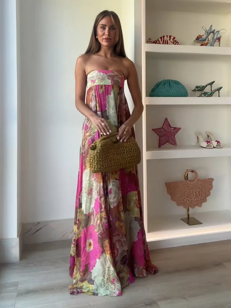Cynthia – Strapless Floral Maxi Dress for Summer Wedding