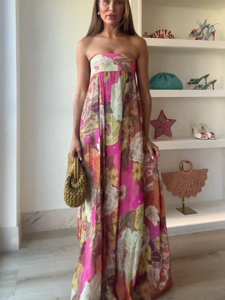 Cynthia – Strapless Floral Maxi Dress for Summer Wedding