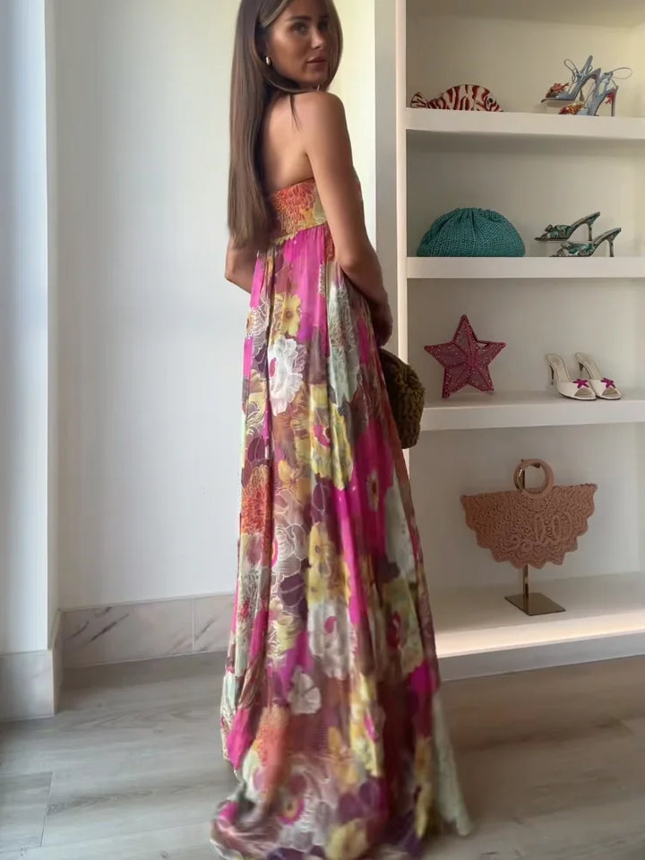 Cynthia – Strapless Floral Maxi Dress for Summer Wedding