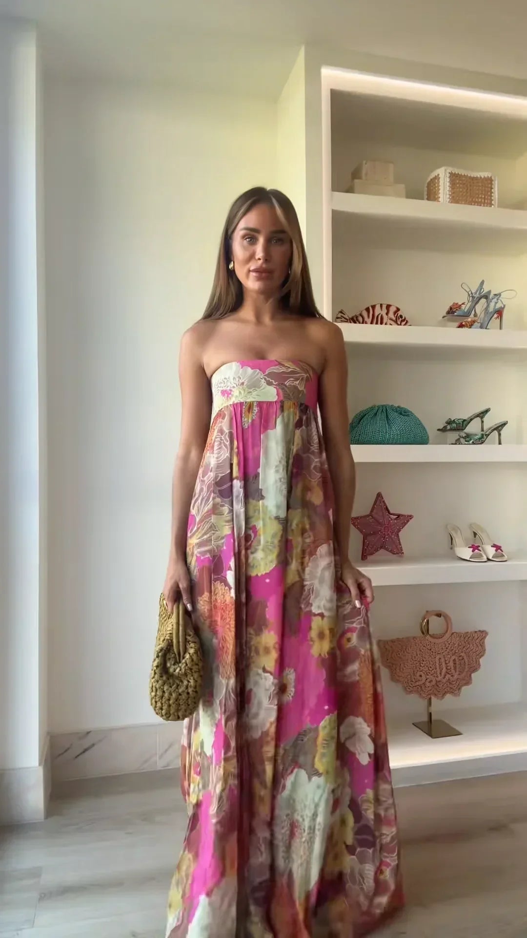 Cynthia – Strapless Floral Maxi Dress for Summer Wedding
