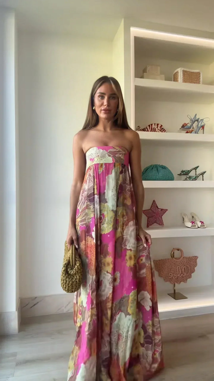 Cynthia – Strapless Floral Maxi Dress for Summer Wedding