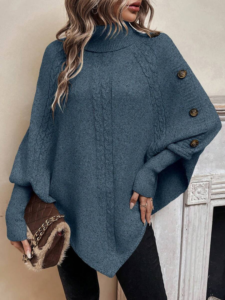 Elinor – Button-Trim Cable-Stitch Poncho for Women