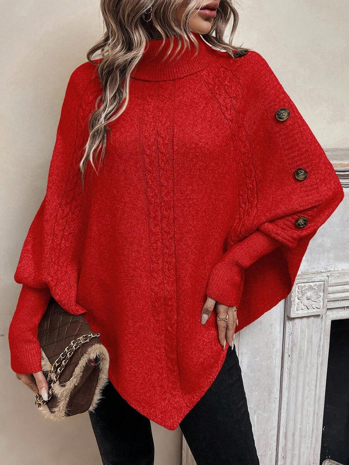 Elinor – Button-Trim Cable-Stitch Poncho for Women