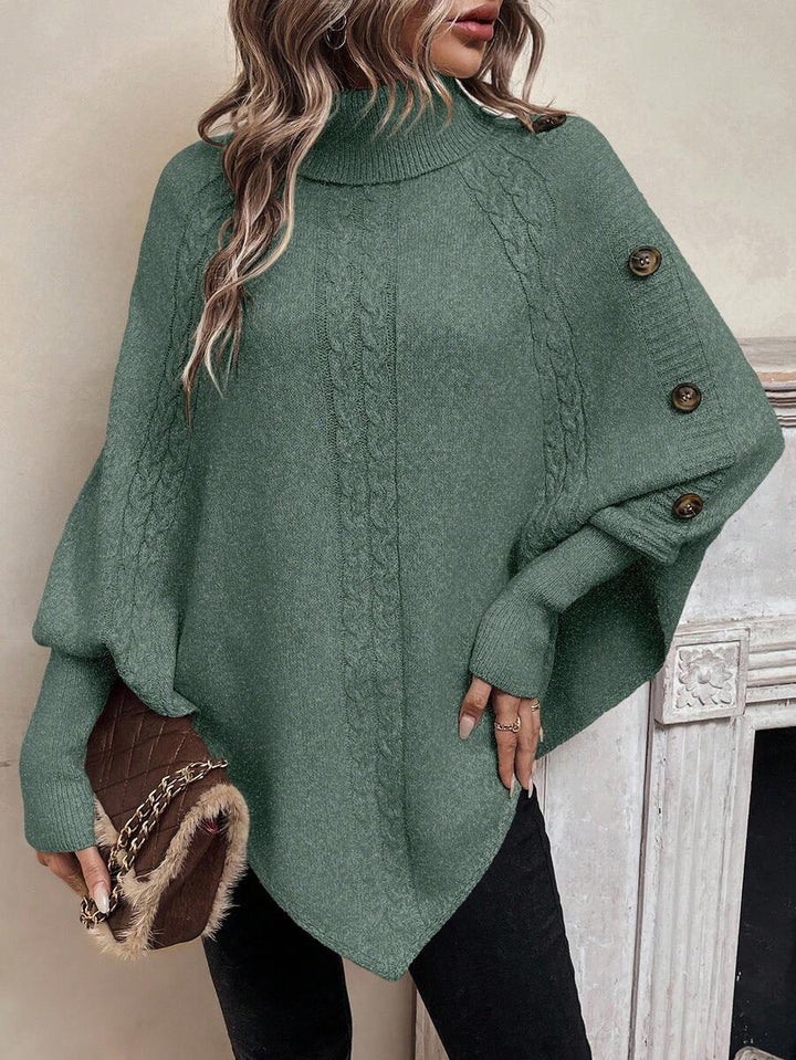 Elinor – Button-Trim Cable-Stitch Poncho for Women