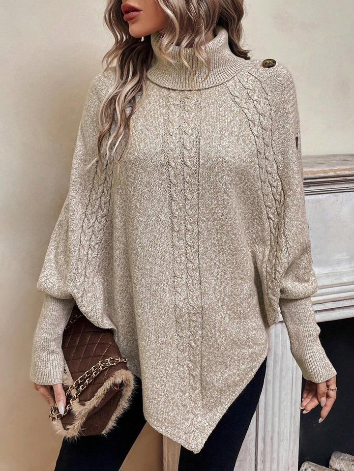 Elinor – Button-Trim Cable-Stitch Poncho for Women