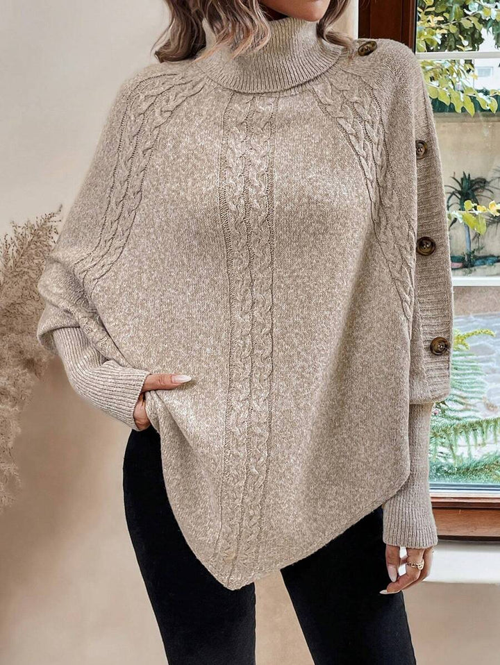 Elinor – Button-Trim Cable-Stitch Poncho for Women
