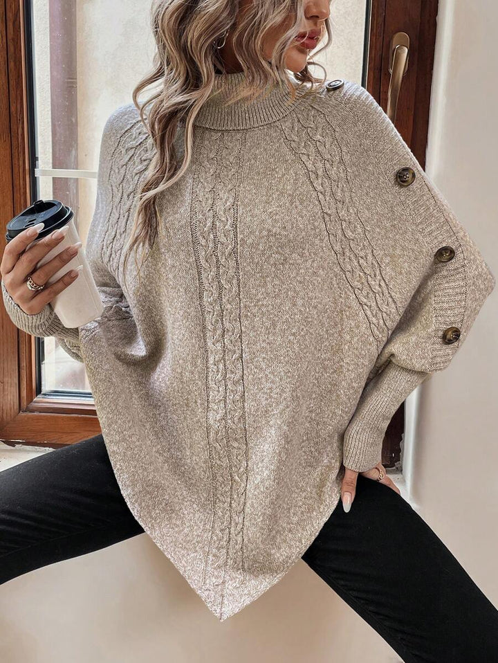 Elinor – Button-Trim Cable-Stitch Poncho for Women