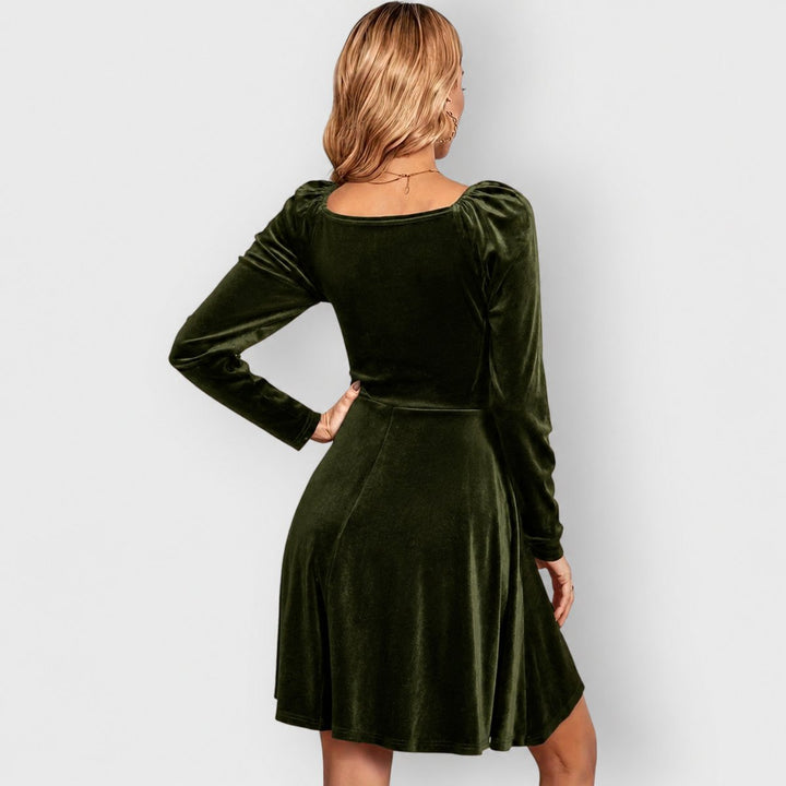 Women's Velvet Long-Sleeve V-Neck Skater Formal Dresses