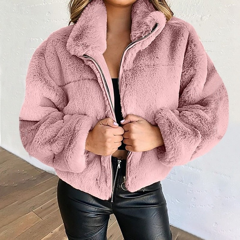 Fiorella – Zip-Up Cropped Teddy Jacket for Women