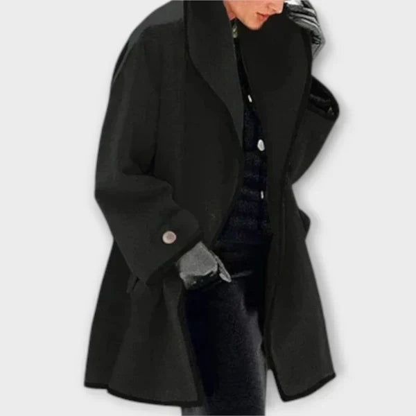 Linda – Contrast-Trim Swing Coat with Shawl Collar